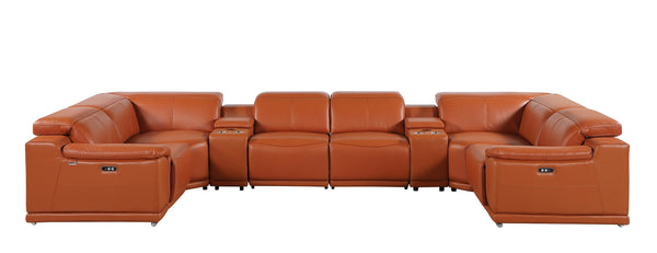 Global United 9762 - Camel 8-Piece 2-Power Reclining Italian Leather Sectional