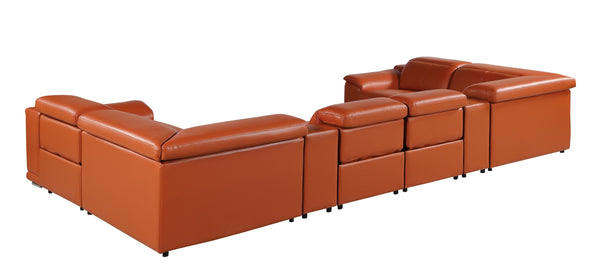 Global United 9762 - Camel 8-Piece 4-Power Reclining With 2 Consoles Italian Leather Sectional