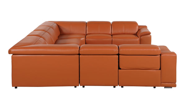 Global United 9762 - Camel 8-Piece No-Console 4-Power Reclining Italian Leather Sectional