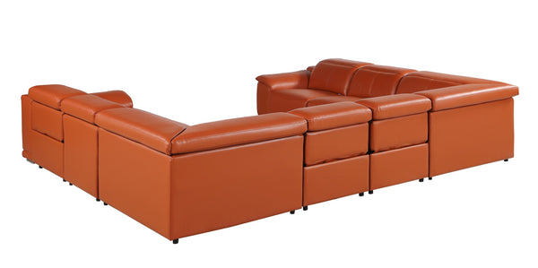 Global United 9762 - Camel 8-Piece No-Console 4-Power Reclining Italian Leather Sectional