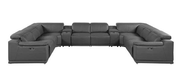 Global United- 9762 DivanItalia Dark Gray 12-Piece Sectional Italian Leather with 4 Power Recliners and 4 Consoles