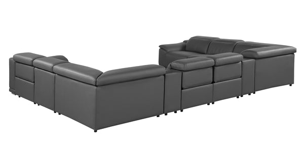 Global United- 9762 DivanItalia Dark Gray 12-Piece Sectional Italian Leather with 4 Power Recliners and 4 Consoles