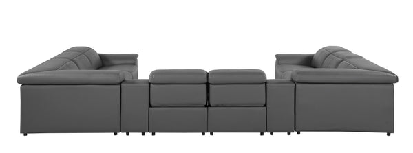 Global United- 9762 DivanItalia Dark Gray 12-Piece Sectional Italian Leather with 4 Power Recliners and 4 Consoles