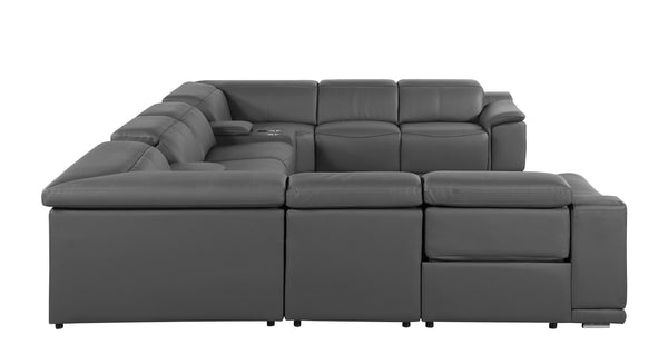 Global United- 9762 DivanItalia Dark Gray 12-Piece Sectional Italian Leather with 4 Power Recliners and 4 Consoles