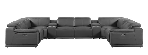 Global United -9762 DivanItalia Dark Gray 8-Piece Sectional Italian Leather with 4 Power Recliners and 2 Consoles