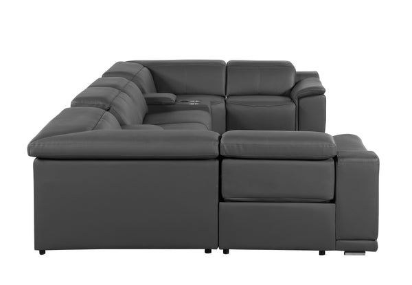 Global United -9762 DivanItalia Dark Gray 8-Piece Sectional Italian Leather with 4 Power Recliners and 2 Consoles