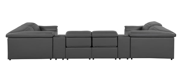 Global United -9762 DivanItalia Dark Gray 8-Piece Sectional Italian Leather with 4 Power Recliners and 2 Consoles