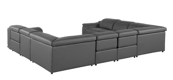 Global United 9762 - Dark Grey- 8-Piece No-Console 4-Power Reclining Italian Leather Sectional