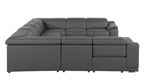 Global United 9762 - Dark Grey- 8-Piece No-Console 4-Power Reclining Italian Leather Sectional