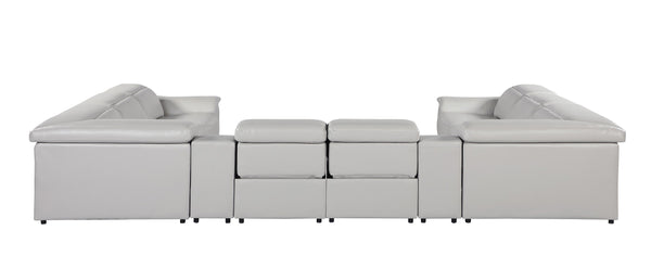 Global United -9762 Light Grey 10-Piece 4-Power Reclining and 2 Consoles Italian Leather Sectional