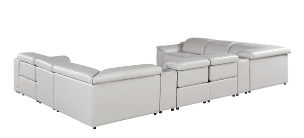 Global United -9762 Light Grey 10-Piece 4-Power Reclining and 2 Consoles Italian Leather Sectional