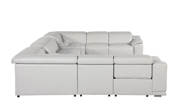 Global United -9762 Light Grey 10-Piece 4-Power Reclining and 2 Consoles Italian Leather Sectional