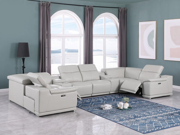 Global United -9762 Light Grey 8-Piece 2-Power Reclining and 2 Consoles Italian Leather Sectional