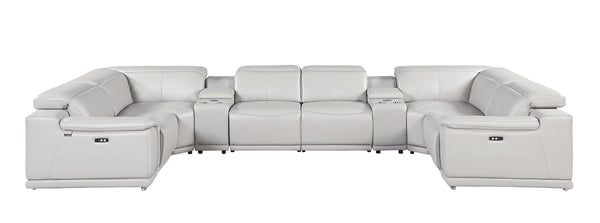 Global United -9762 Light Grey 8-Piece 2-Power Reclining and 2 Consoles Italian Leather Sectional