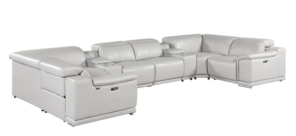 Global United -9762 Light Grey 8-Piece 2-Power Reclining and 2 Consoles Italian Leather Sectional