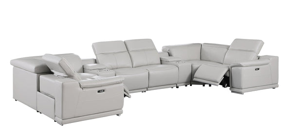 Global United -9762 Light Grey 8-Piece 2-Power Reclining and 2 Consoles Italian Leather Sectional