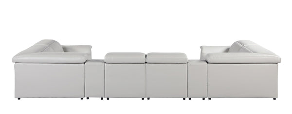 Global United -9762 Light Grey 8-Piece 2-Power Reclining and 2 Consoles Italian Leather Sectional