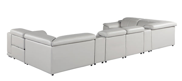 Global United -9762 Light Grey 8-Piece 2-Power Reclining and 2 Consoles Italian Leather Sectional