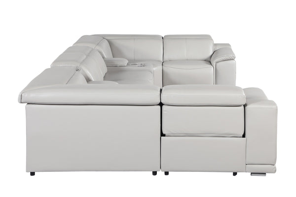 Global United -9762 Light Grey 8-Piece 2-Power Reclining and 2 Consoles Italian Leather Sectional