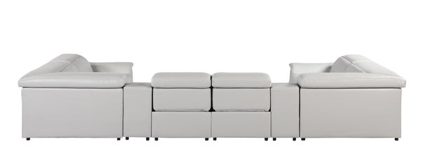 Global United -9762 Light Grey 8-Piece 4-Power Reclining and 2 Consoles Italian Leather Sectional