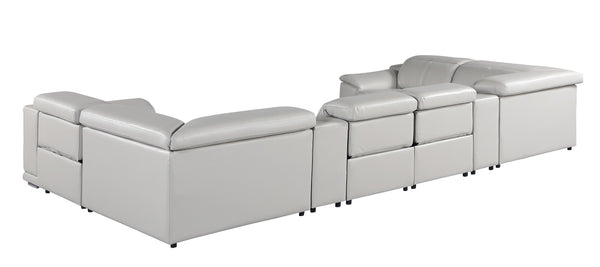 Global United -9762 Light Grey 8-Piece 4-Power Reclining and 2 Consoles Italian Leather Sectional