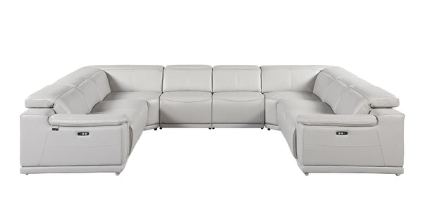 Global United -9762 Light Grey 8-Piece No-Console 4-Power Reclining Italian Leather Sectional