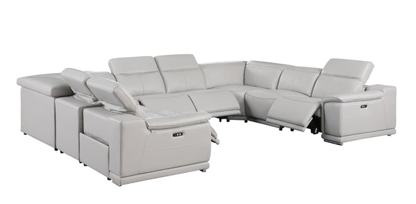 Global United -9762 Light Grey 8-Piece No-Console 4-Power Reclining Italian Leather Sectional