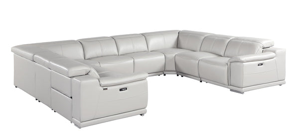 Global United -9762 Light Grey 8-Piece No-Console 4-Power Reclining Italian Leather Sectional