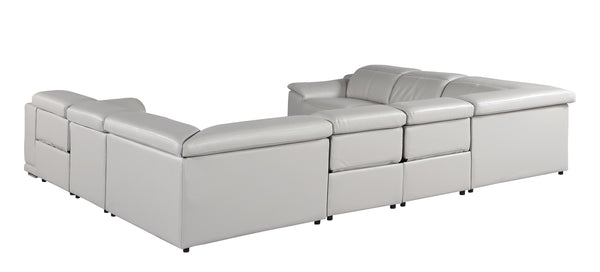 Global United -9762 Light Grey 8-Piece No-Console 4-Power Reclining Italian Leather Sectional