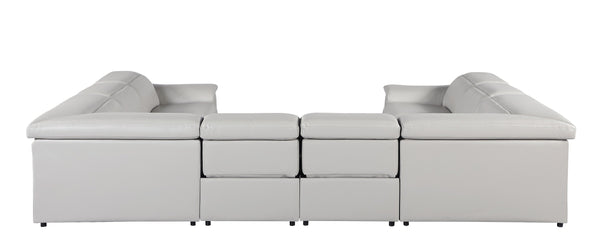 Global United -9762 Light Grey 8-Piece No-Console 4-Power Reclining Italian Leather Sectional