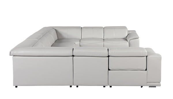 Global United -9762 Light Grey 8-Piece No-Console 4-Power Reclining Italian Leather Sectional