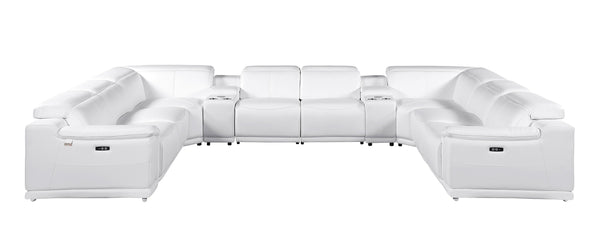 Global United -9762 White Italian Leather Sectional 10-Piece 4-Power Reclining and 2 Consoles