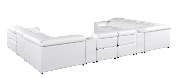 Global United -9762 White Italian Leather Sectional 10-Piece 4-Power Reclining and 2 Consoles