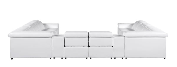 Global United -9762 White Italian Leather Sectional 10-Piece 4-Power Reclining and 2 Consoles