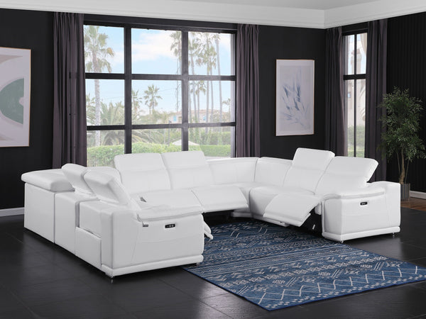 Global United -9762 White 8-Piece No Console 4-Power Reclining Italian Leather Sectional