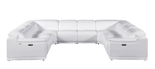 Global United -9762 White 8-Piece No Console 4-Power Reclining Italian Leather Sectional