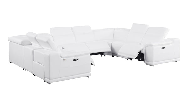 Global United -9762 White 8-Piece No Console 4-Power Reclining Italian Leather Sectional