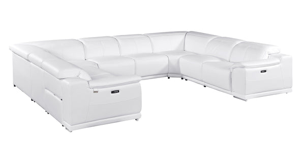 Global United -9762 White 8-Piece No Console 4-Power Reclining Italian Leather Sectional