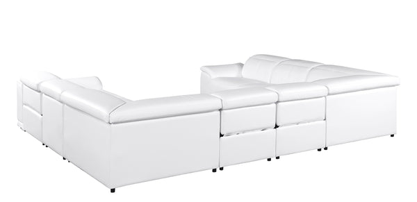 Global United -9762 White 8-Piece No Console 4-Power Reclining Italian Leather Sectional