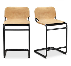 Moe's Home Collection-Baker Counter Stool Sunbaked Tan Leather Set of Two-PK-1072-40