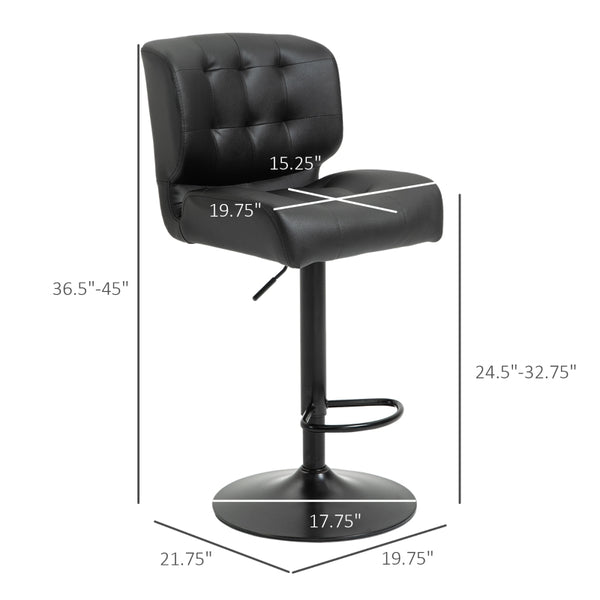 Black Bar Stools Set of 4: Adjustable Seats, Padded Cushion, Metal Footrest