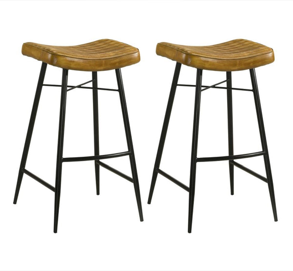 Bayu Premium Leather Upholstered Bar Stool Antique Camel Set of 2