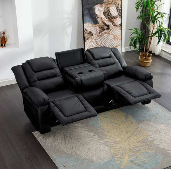 Premium Home Theater Seating: Black Recliner with Center Console
