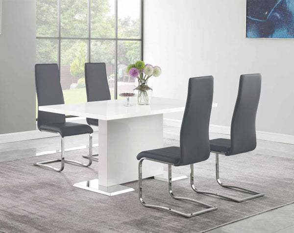 Anges 5-piece Dining Table Set White High Gloss and Grey