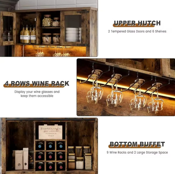 72" Coffee Bar Cabinet with Sliding Barn Door (LED)