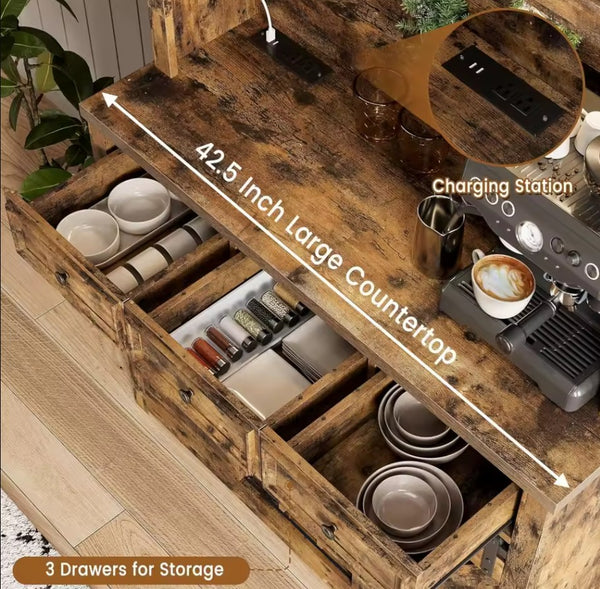 72" Coffee Bar Cabinet with Sliding Barn Door (LED)