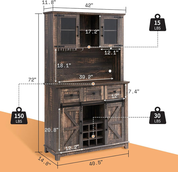 72" Coffee Bar Cabinet with Sliding Barn Door
