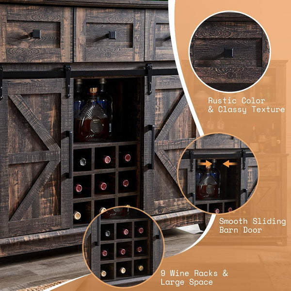 72" Coffee Bar Cabinet with Sliding Barn Door