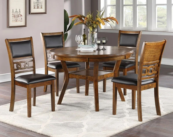 Modern Dining Delight: 5pc Round Table Set with Walnut Finish