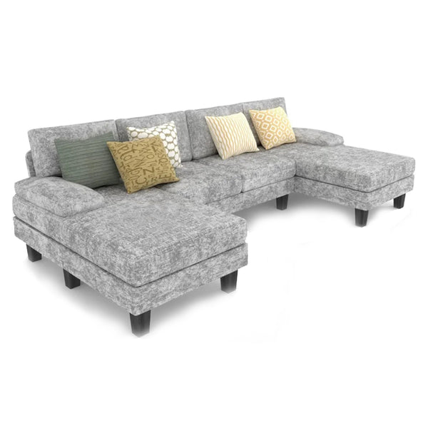 Modern Gray Chenille Sectional Sofa: Versatile 4-Seat Design with Long Chaise